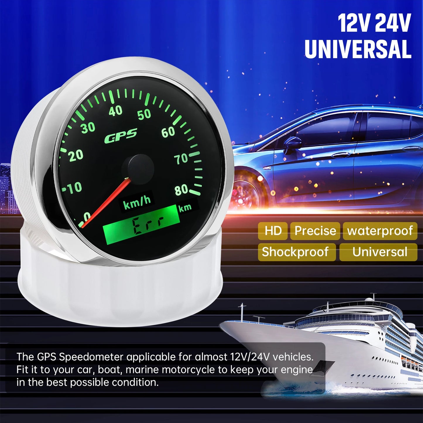 7 Color LED  30/60/80/120/200KMH 85MM GPS Speedometer Gauge with GPS Antenna For Motorcycle Boat Car Truck Speed Gauge 9-32V