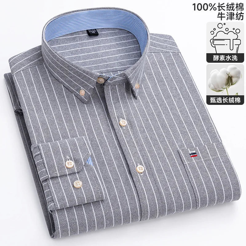 100% cotton men's long-sleeved shirt, casual plaid cotton shirt for young and middle-aged people, large size, authentic shirt