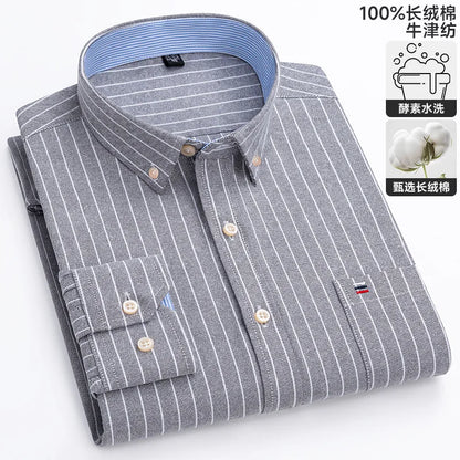 100% cotton men's long-sleeved shirt, casual plaid cotton shirt for young and middle-aged people, large size, authentic shirt