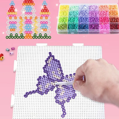 Colorful Bean Splicing Material Package DIY Pegboard Sheets Bean Splicing Tool Iron Storage Box Iron-on Bead Craft Kit Kids Gift