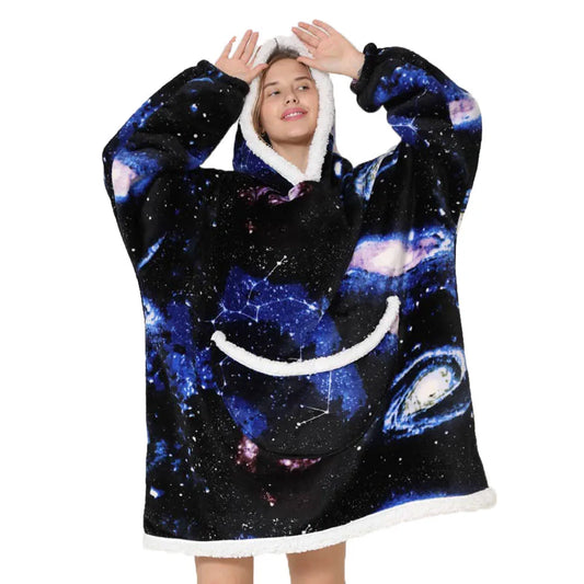 Vintage Oversized Wearable Hoodie Galaxy Warm Flannel Sherpa Blanket Hoodie for Winter Men Women Clothing Pullover TV Sweatshirt
