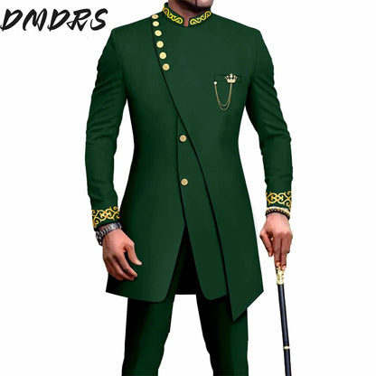 Elegant African National Printing Batik Men's Casual 2PCS Suit For Wedding Dinner Event Suit terno masculinos complete costume