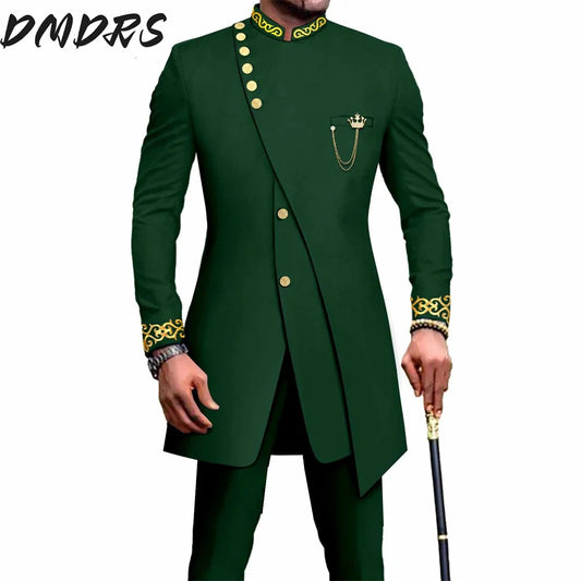 Elegant African National Printing Batik Men's Casual 2PCS Suit For Wedding Dinner Event Suit terno masculinos complete costume