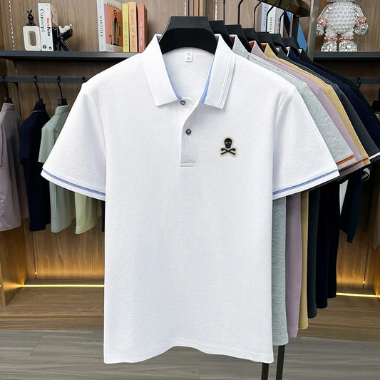 100% Pure Cotton Men's Comfort Breathable Sleek Polo Shirt Business Work Golf Versatile Short Sleeve Premium Offset Printing Tee