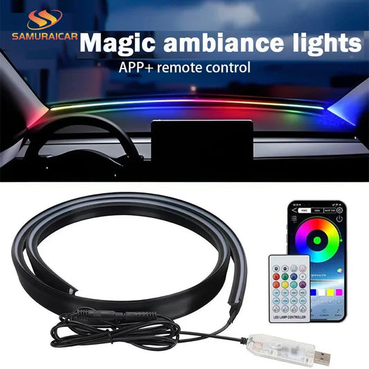 Automobile dashboard ambient light, central control dashboard wrap around type, continuous rhythmic colorful flow pickup light