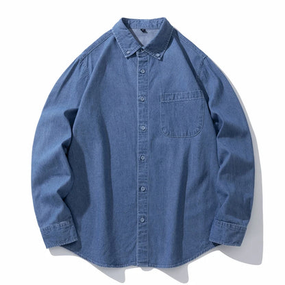 Classic Black Denim Shirt Men's Autumn New Fashion Loose Korean Casual Long-sleeved Jean Shirts Comfortable Male Clothes