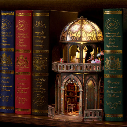 Book Nook Kit Observatory DIY 3D Wooden Puzzle Bookshelf Insert Dollhouse Model Bookend Building Home Decoration Gifts