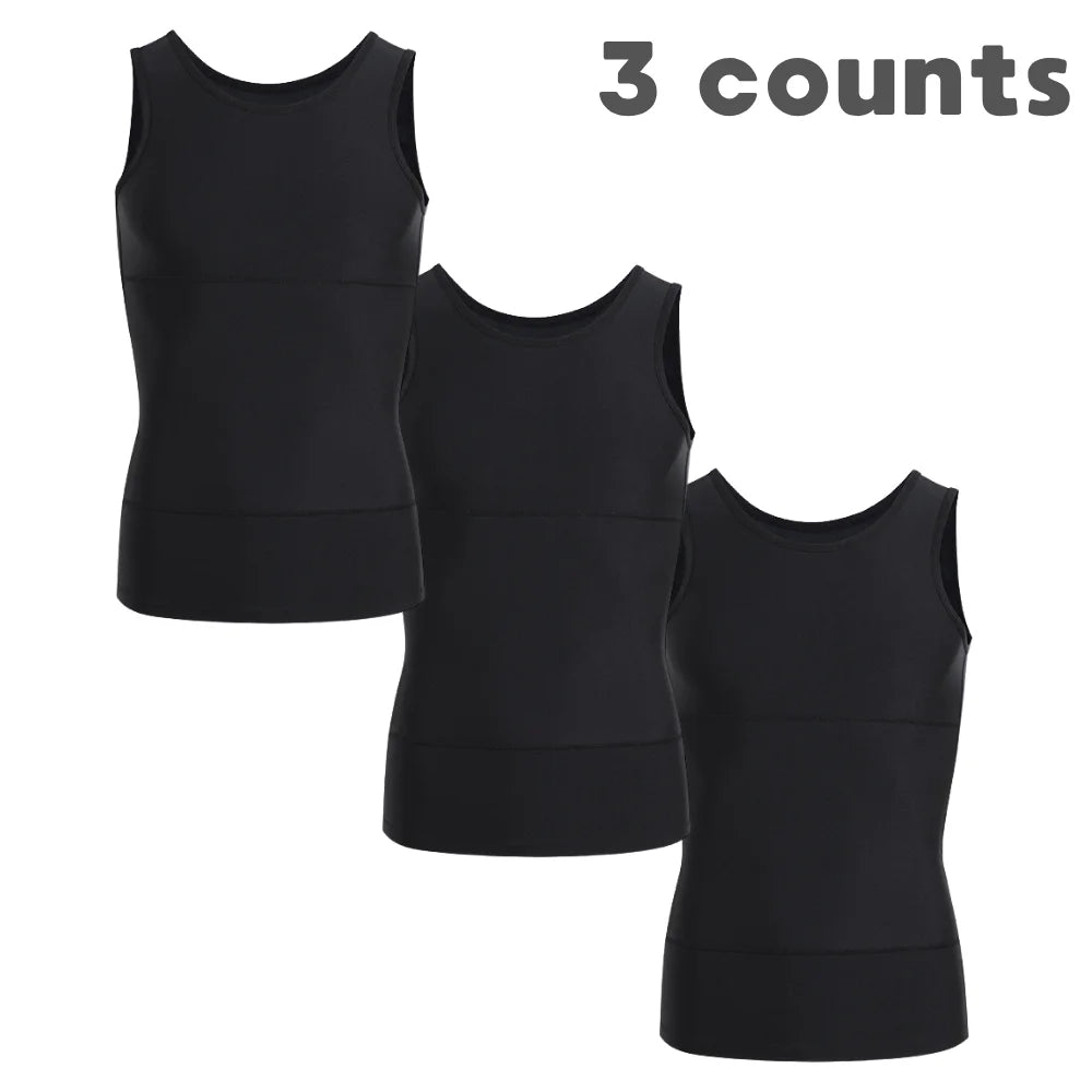 3 pieces of men's shapewear, shark skin vest, bottom layer sports slimming compression sweatshirt vest, abdominal control slimmi