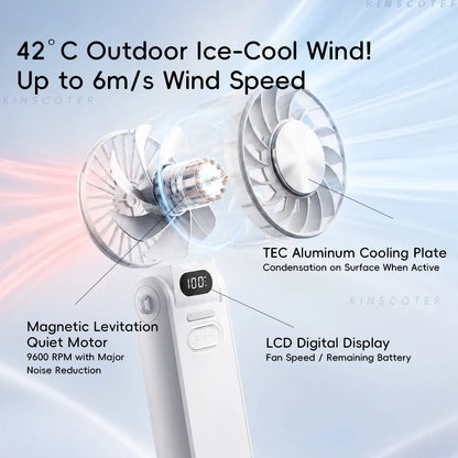 Kinscoter New Cooling Handheld Fan 3600mAh Foldable Portable Fan 100-level Free Control High Speed Mini Personal Fan w/ Lanyard