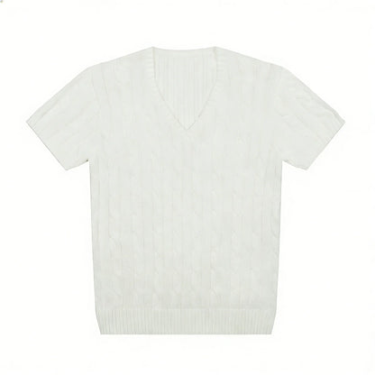 women's t-shirts and polos old money v neck t shirt woman solid color embroidered knitted Women's t shirt Women's polo shirt