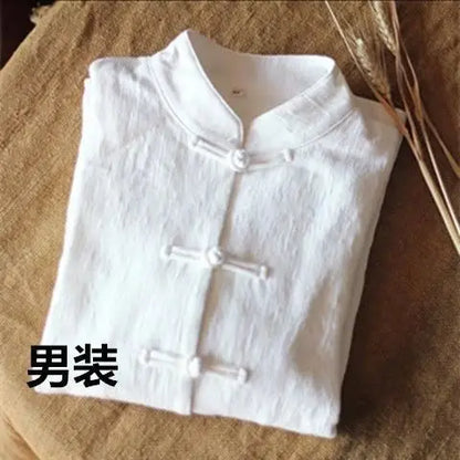 Cotton Linen Shirt Chinese Style Men Women Clothing National Style Tang Costume Button up Long Sleeve Stand Collar Zhongshan ...
