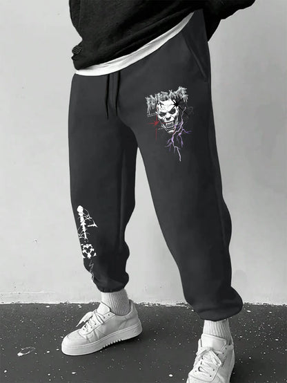 Men's Gothic Metal Skull Lightning Thorn Cross Print Sweatpants Elastic Waist Soft Dark Punk Street Hip Hop Joggers