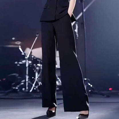 Elegant Short Sleeve Suit Set Women's Summer New Style Powerful Businesslike Top And Pants Two Pieces Set High Waist Pants