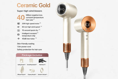 High Speed Hair Dryer 40M Negative Ions Constant Temp Fast Drying Low Noise Professional Salon Blow Dryer with Nozzles