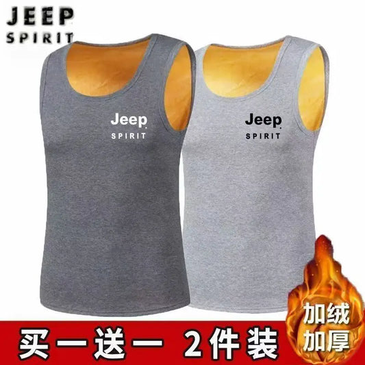 JEEP/Jeep Men's Autumn/Winter Edition Warm Inner Men's Warm Tank Top with Thick Velvet for Cold Protection Trend 2-piece Vest