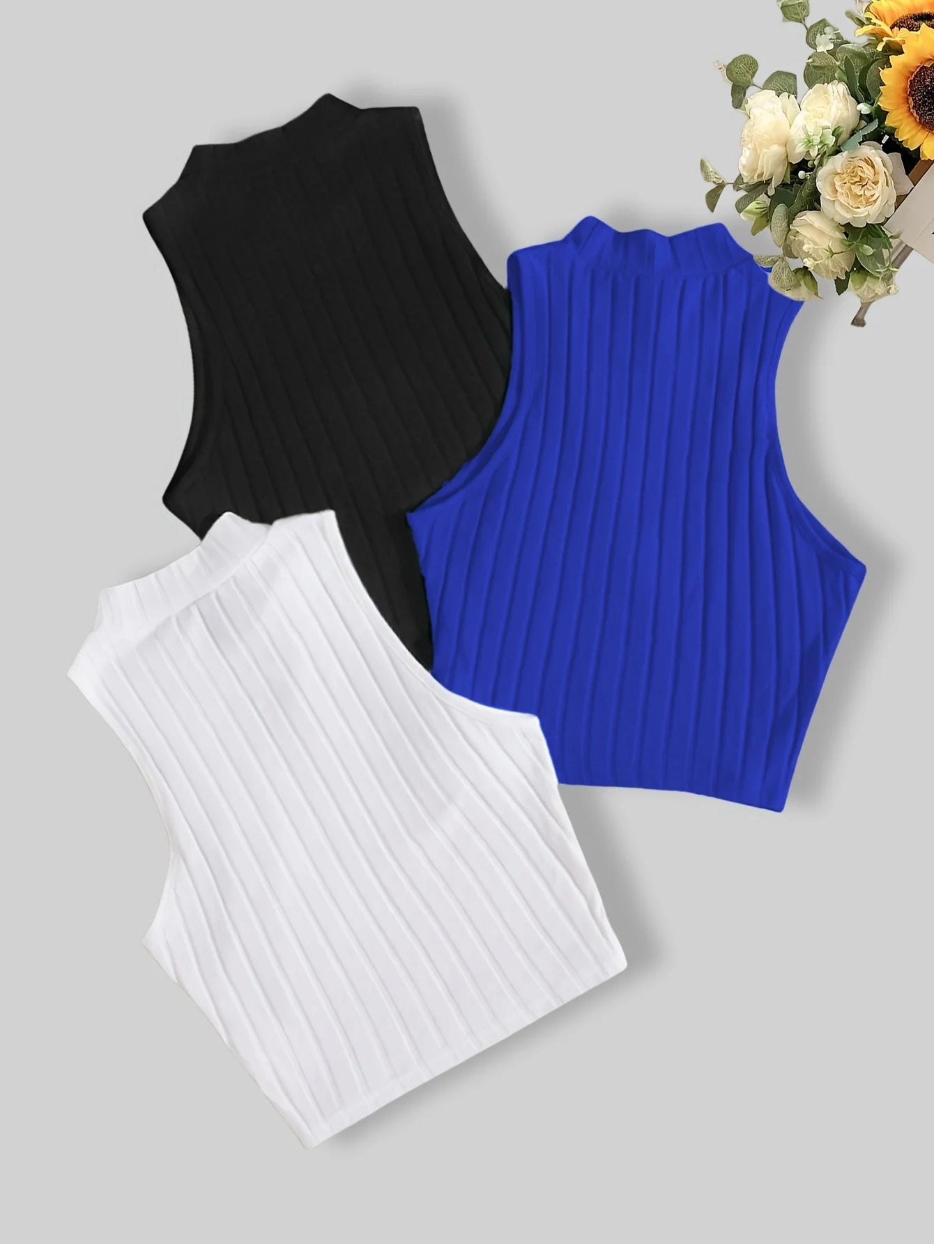 New style, stylish solid color, versatile women's sleeveless top three-piece set