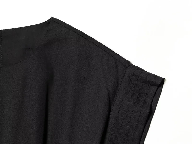Women's Dress 2026 New Spring Summer Black Pleated Poplin Midi Dress for Women Fashion Stylish Female Dress