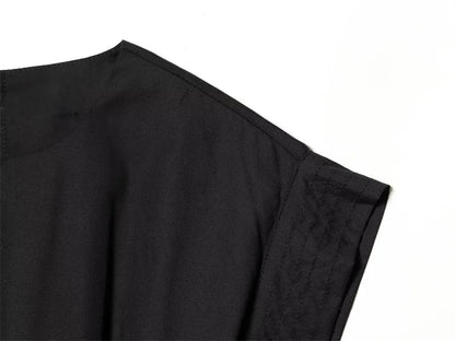 Women's Dress 2026 New Spring Summer Black Pleated Poplin Midi Dress for Women Fashion Stylish Female Dress