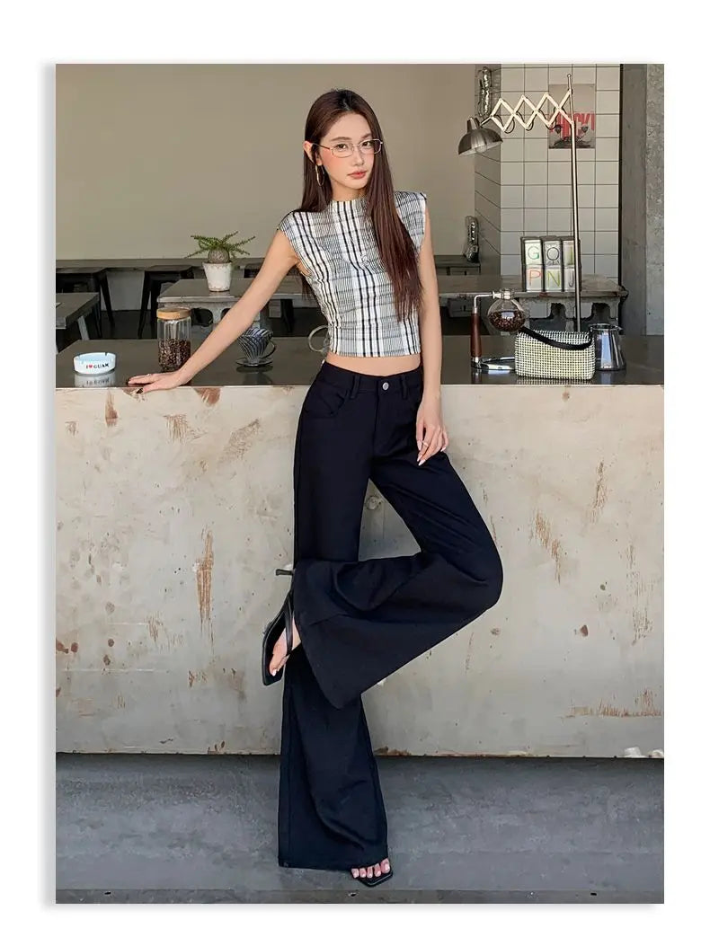 Spring 2026 Anti-wrinkle Flared Black Slimming Casual Pants New Thin Low-waisted Loose Flared Pants