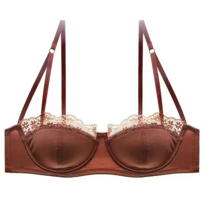 French Half Cup Lace Underwired Bra Set Ladies Thin Push Up Gather Fit No Gap Small Bust Comfortable Sexy Lingerie Two Piece Set