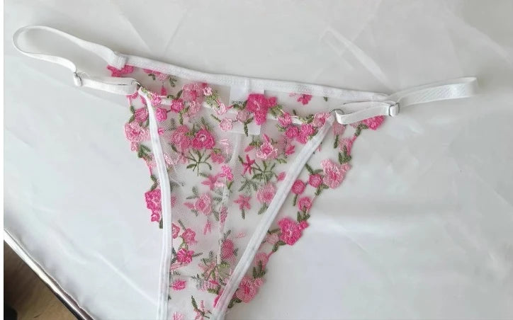Sexy Floral Embroidery Mesh Bra Set Sweet Sheer Lace Lingerie Soft Comfort Breathable Underwear Suit Party Dating Daily Wear Bra