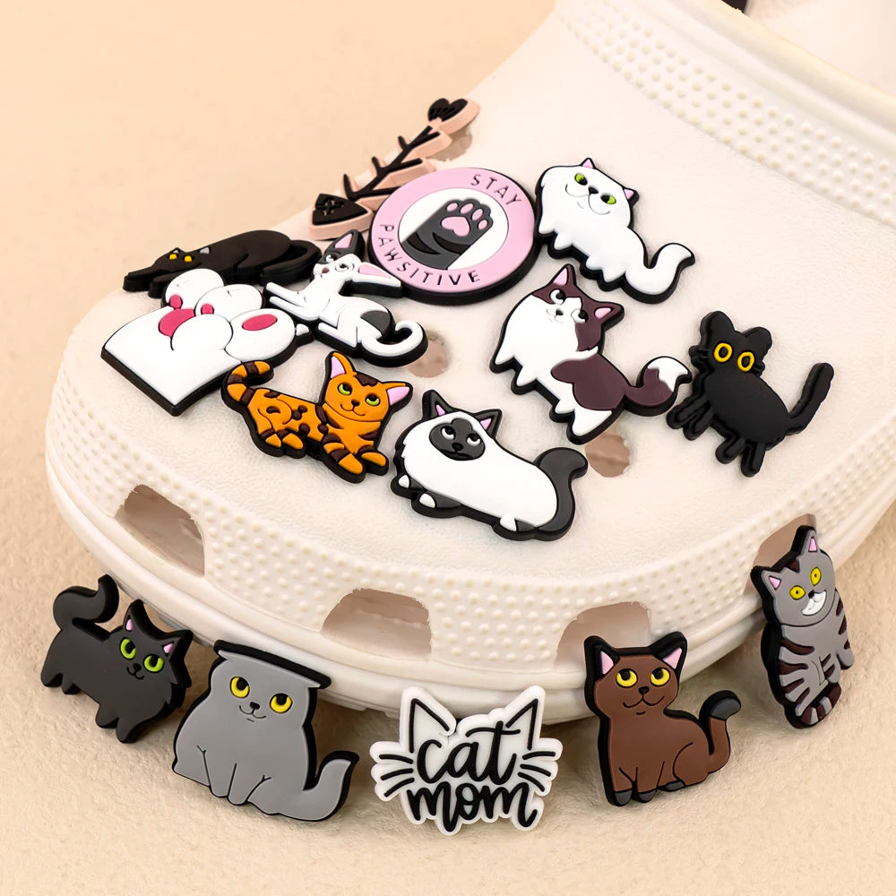 1/100pcs Cat Pin for Shoe Sphinx Orange Cat Black Cat Cute Shoe Charms for Women Girl Kids Sandal Accessories Buckle Decorations