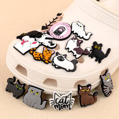 1/100pcs Cat Pin for Shoe Sphinx Orange Cat Black Cat Cute Shoe Charms for Women Girl Kids Sandal Accessories Buckle Decorations