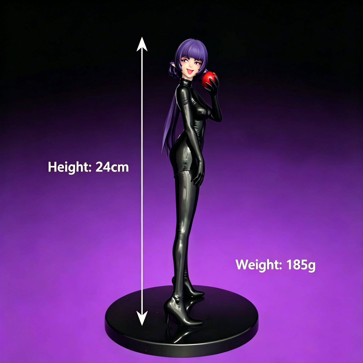 24cm Anime Girl Figure Purple Hair Elf Black Bodysuit PVC Statue Collectible Model Doll Desk Ornament Gift