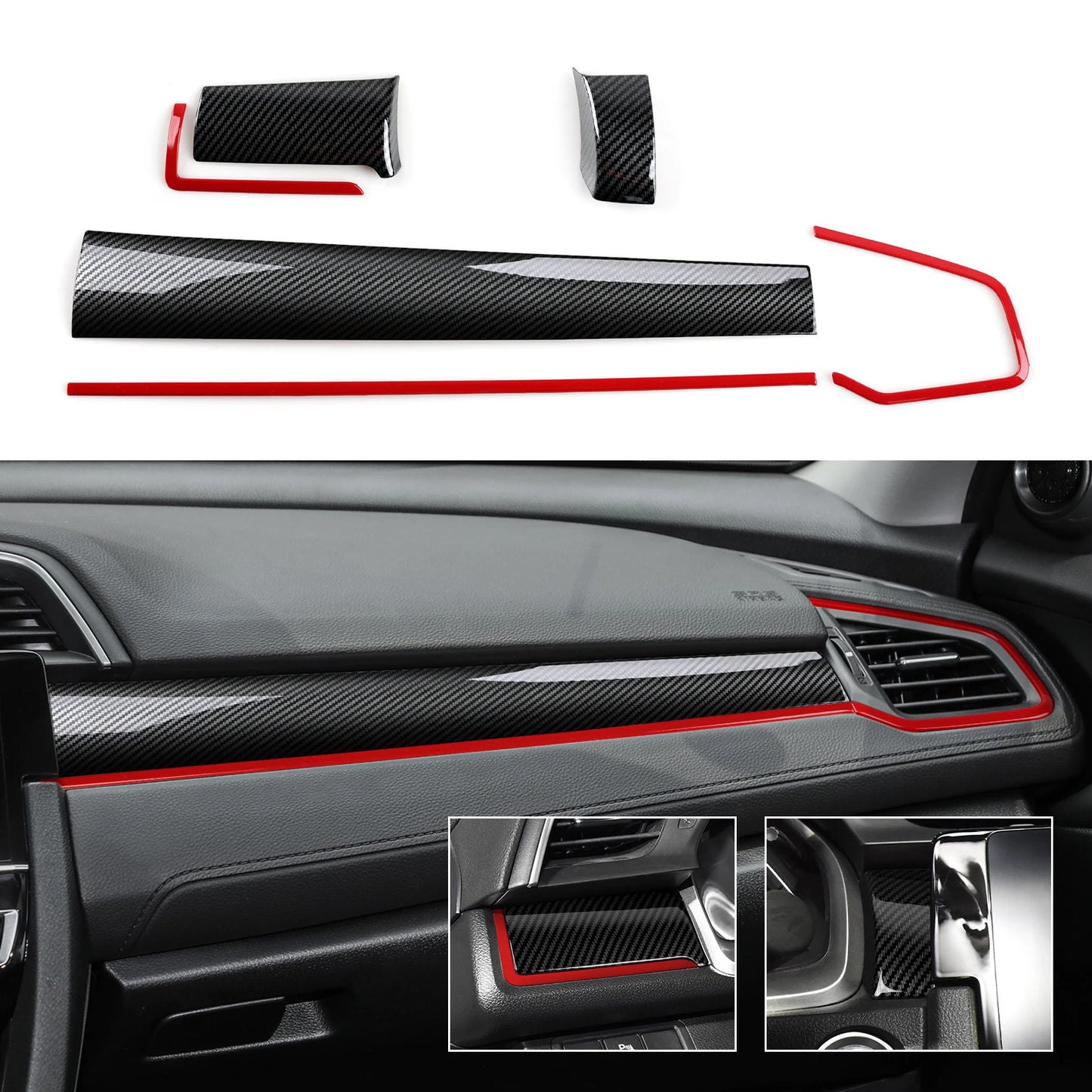 For Honda Civic 10th Gen (2016 -2021) Interior Accessories, Car Center Console Gear Shift Panel , Carbon Fiber ABS Trim Sticker