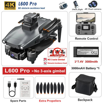 L600 PRO / L600 PRO MAX Drone 4K Professional HD Dual Cameras 3-axis Gimbal 5G WIFI Brushless Obstacle Avoidance Security Drone