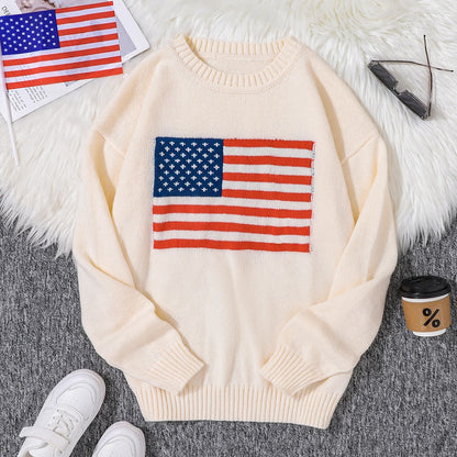New Popular Autumn American Pattern Pullover Sweater Casual Round Neck Knitted Men's Pullover