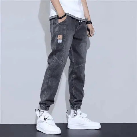 Casual Harajuku Style Men's Jeans Spring Autumn Loose Nine Points Workwear Trousers Loose Cuff Youth Fashion Low Waist Jeans