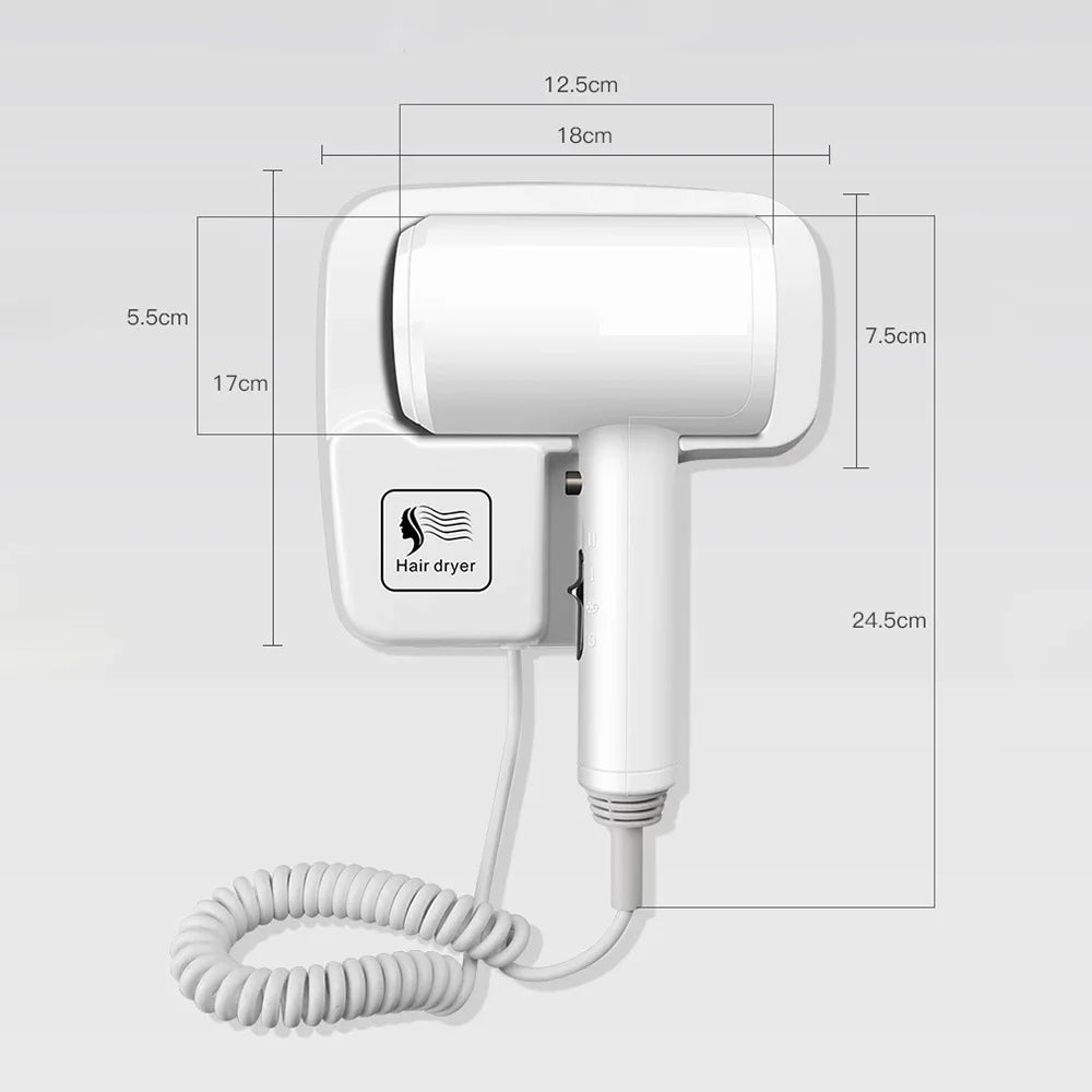 220V Wall Mounted Hair Dryer Hotel Bathroom Hair Dryers Professional Constant Temperature Dryer with Holder Base Free Punching