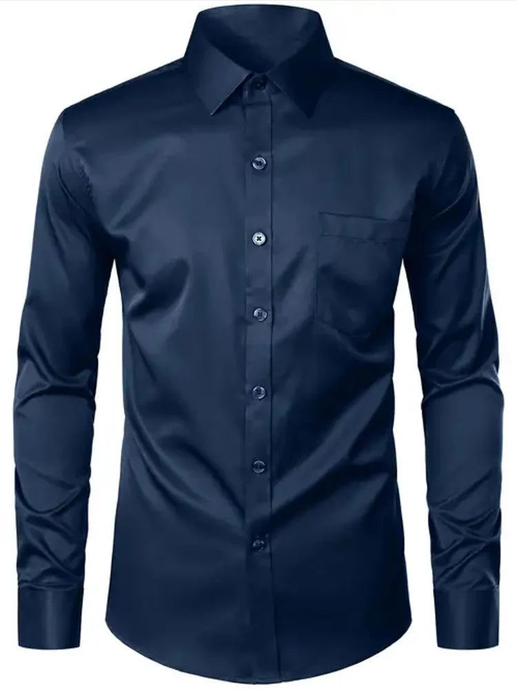 Men's Long Sleeved Classic Dress Shirt Spring Summer White Black Blue Pink Red Solid Chemise Homme Male Business Casual Shirts