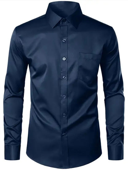 Men's Long Sleeved Classic Dress Shirt Spring Summer White Black Blue Pink Red Solid Chemise Homme Male Business Casual Shirts