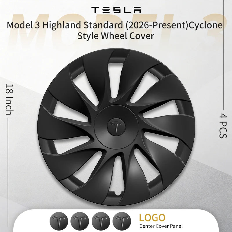 4PCS Hubcaps for Tesla Model 3 Highland 2026 Standard 18Inch Full Rim Covers Replacement Wheel Cover Accessories Only for Standa
