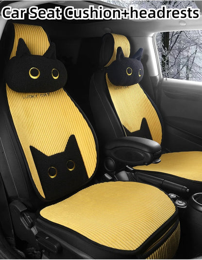 Lucky Kitten car seat covers, Corduroy Seat Cushion with Storage Bag Suitable for More Than 95% Car Models Trucks, Sedans SUVs