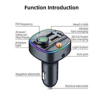 Best FM Transmitter Bluetooth 5.3 Hands-Free Car AUX Radio Modulator MP3 Player with Fast Charging Adapter Auto Accessories New