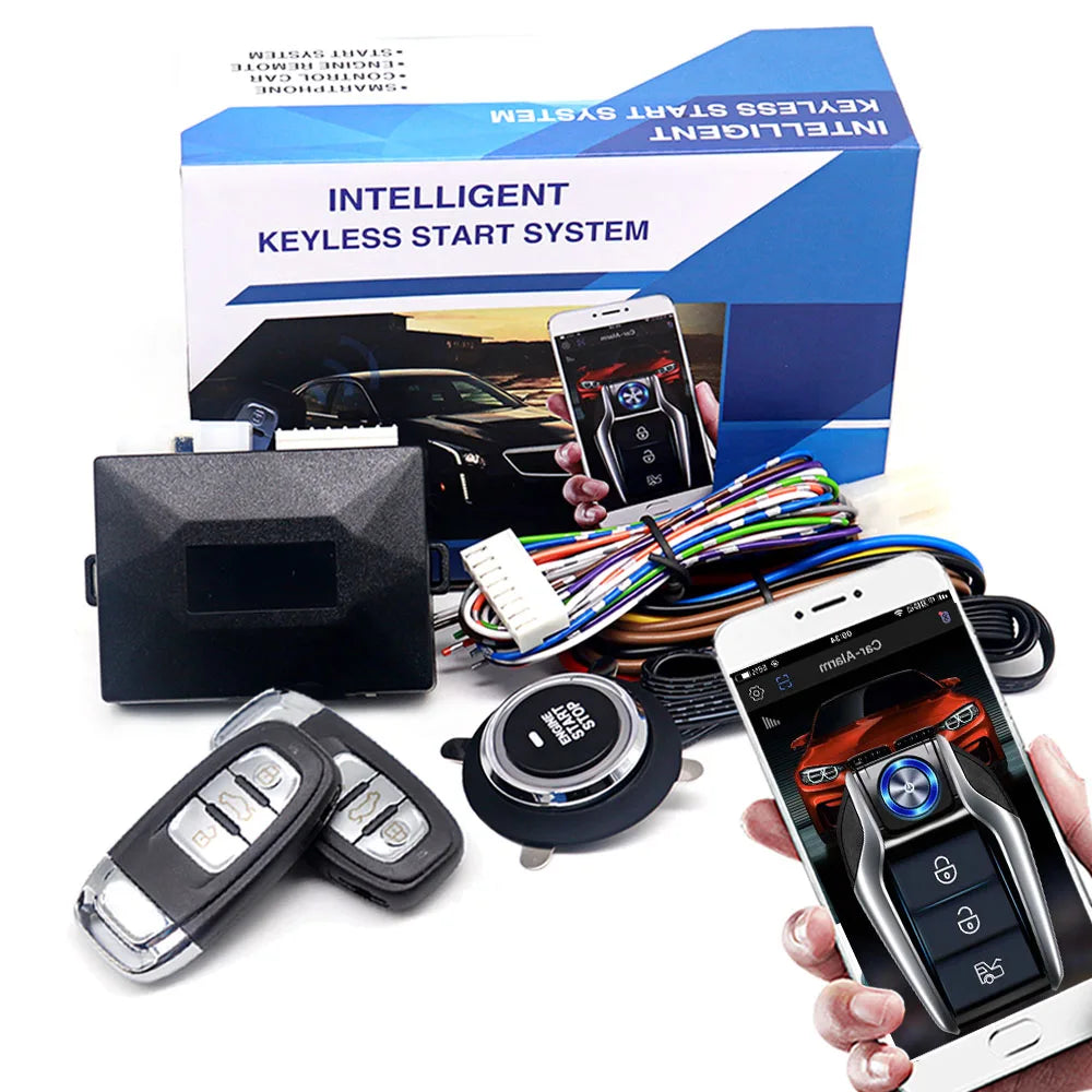 Universal APP Car Alarm Auto Start Stop System Remote Starter With Autostart Engine Ignition Button For Car Keyless Entry Kit