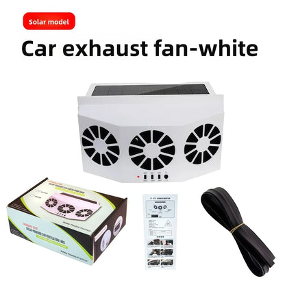 3 Head Car Exhaust Fan USB Rechargeable Solar High Wind Power Air Circulation Cooling Heat Dissipation Universal Fit All Cars