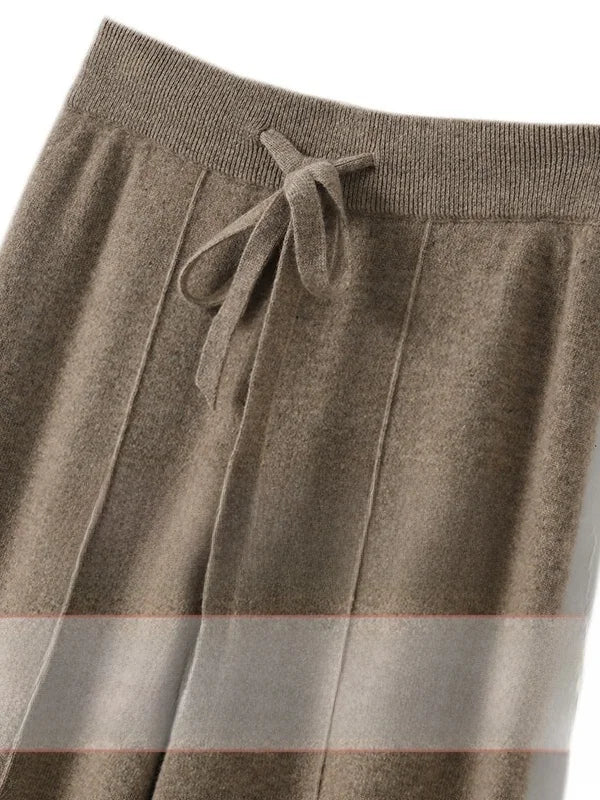 High Waist Knitted Wide Leg Pants Women's Autumn Winter Extended Floor Length Drawstring Straight Casual Loose Slimming