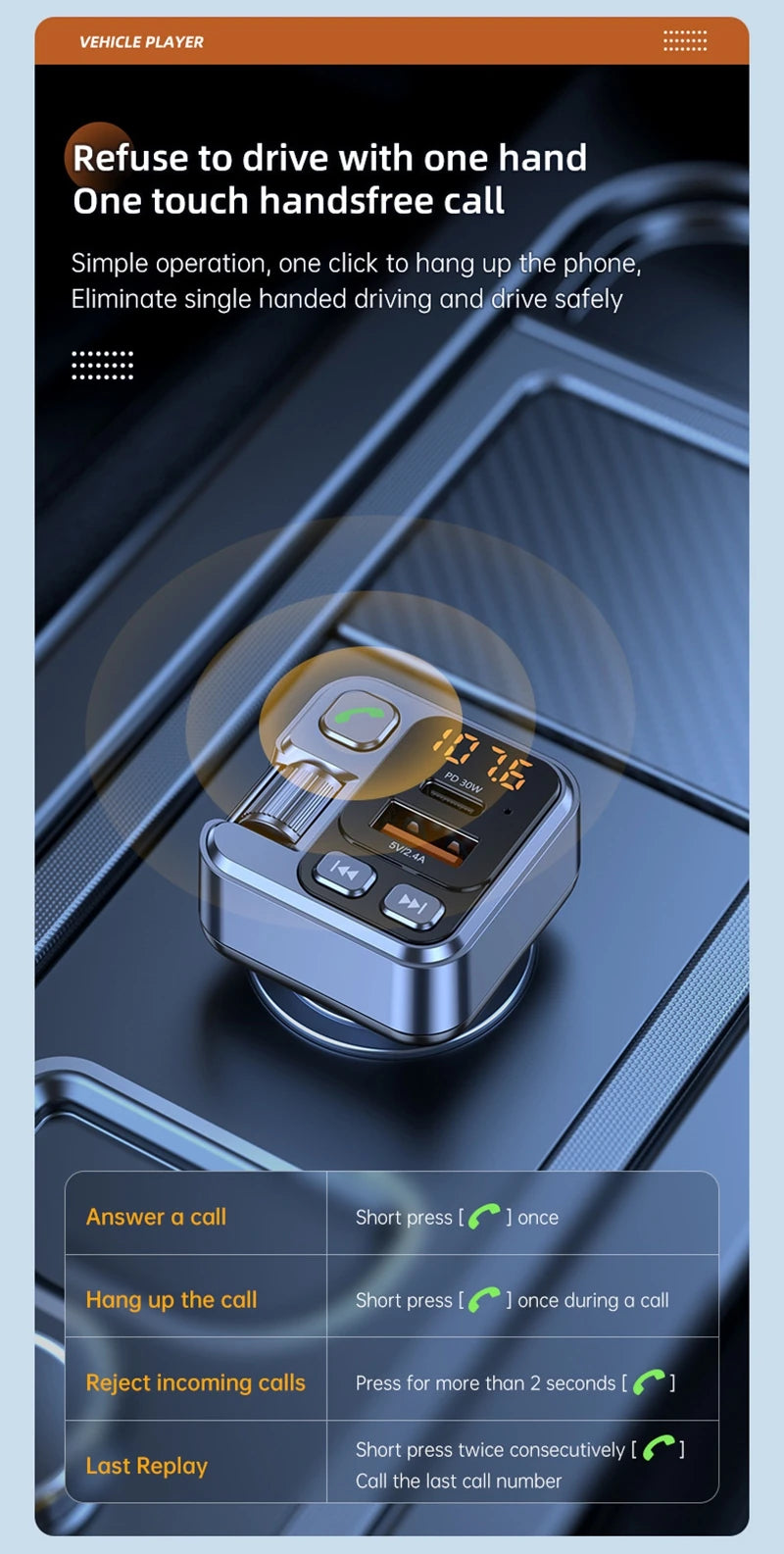 Bluetooth FM Transmitter Car Charger 20W PD USB-C Fast Charger Car Radio with Mic For Wireless Hands Free Call MP3 Player