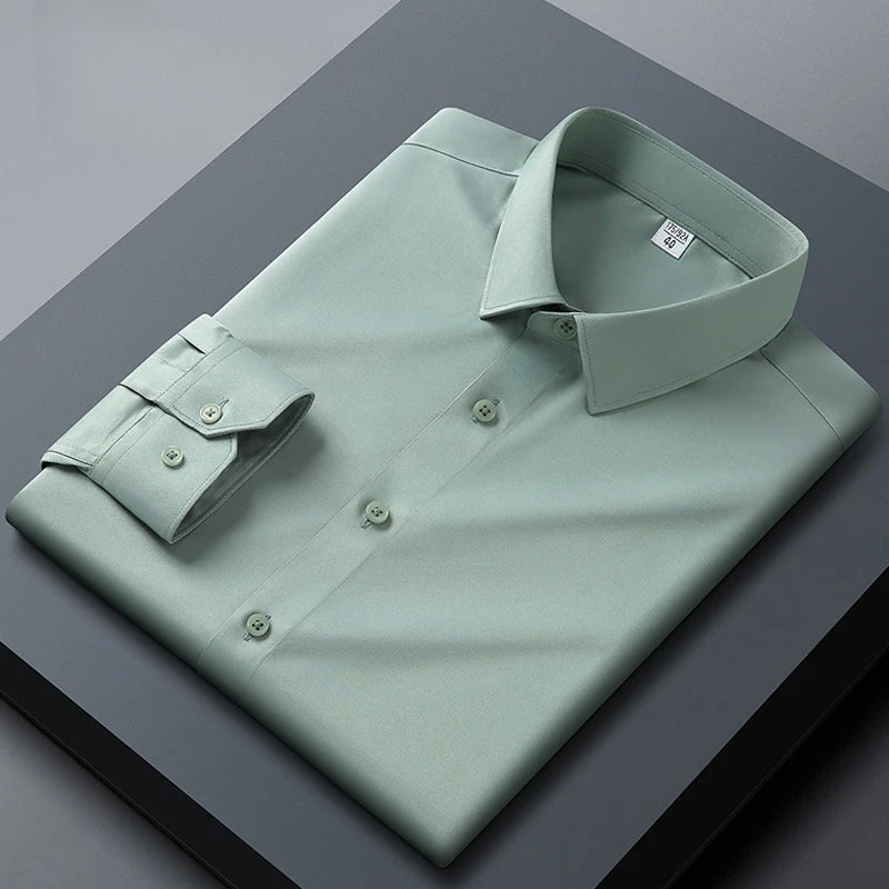 Grey shirt men's long sleeved non ironing and wrinkle resistant solid color business casual men's spring shirt size