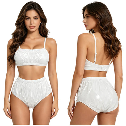 Women Waterproof Swimsuit Bikini Lingerie Set Swimwear Nightwear Clubwear Bra Top with Shorts for Beach Pool Party Sunbathing