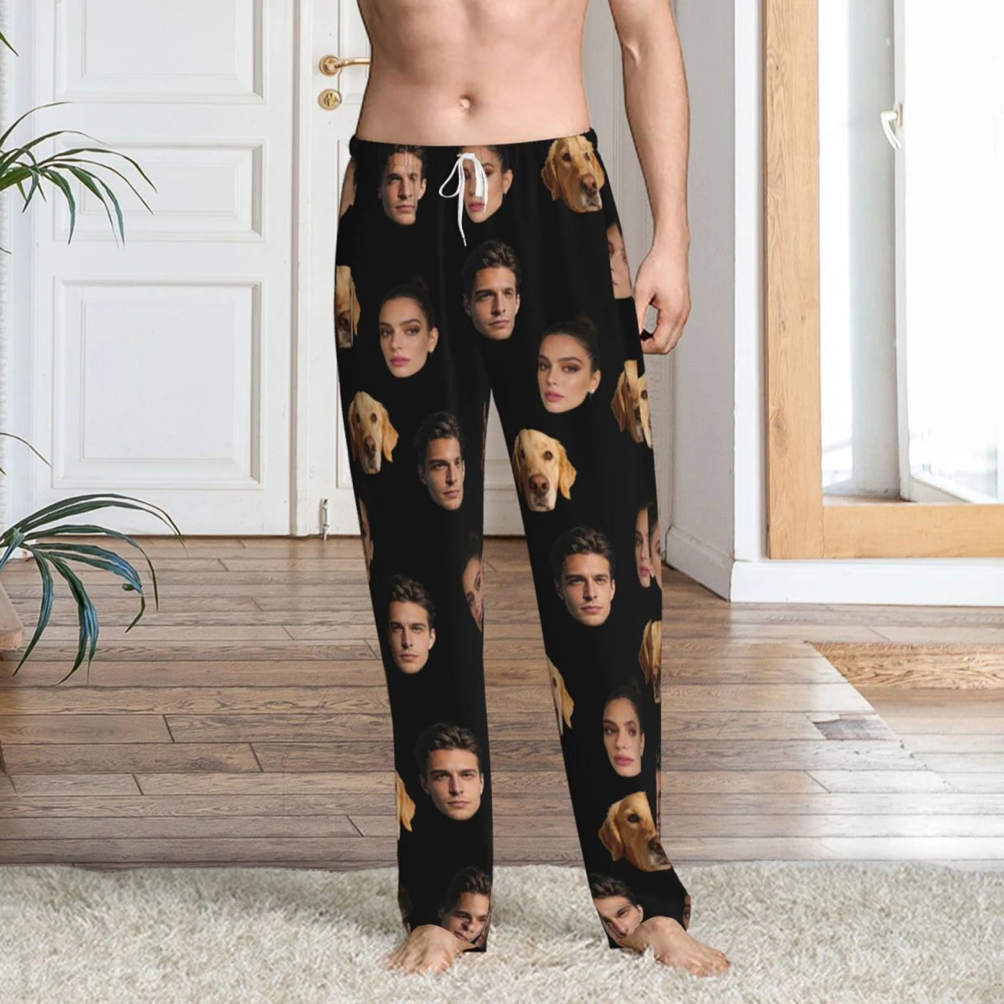 Customized sleeping pants with personalized facial photos long sleeved warm sleeping pants for both men and women  fun Christmas