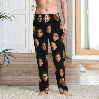 Customized sleeping pants with personalized facial photos long sleeved warm sleeping pants for both men and women  fun Christmas