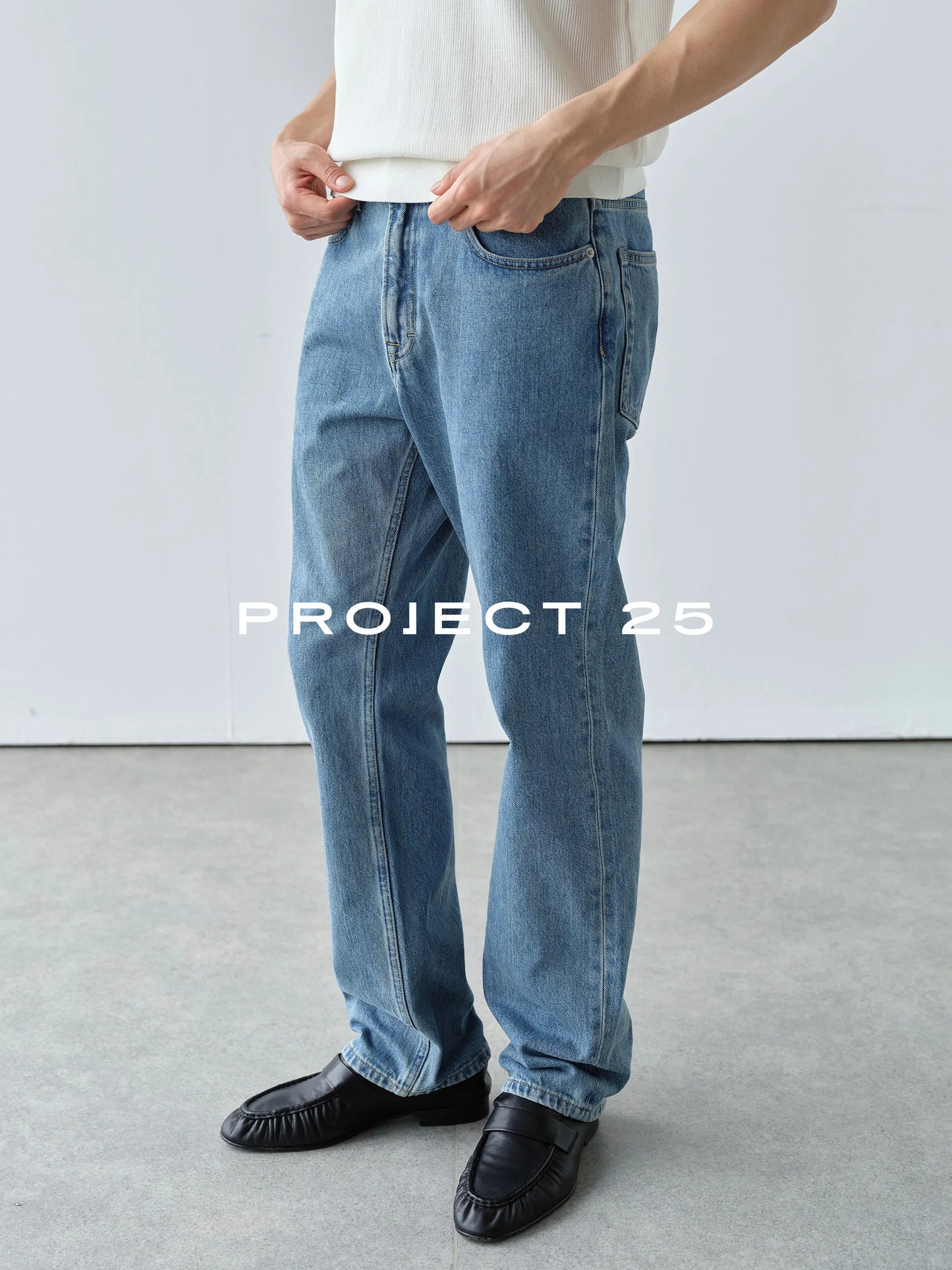 PROJECT 25 Mens Vintage Indigo Wash Jeans Japan KUROKI Okayama Denim Fabric Slim Straight Fit Business Commuter Casual Pants
