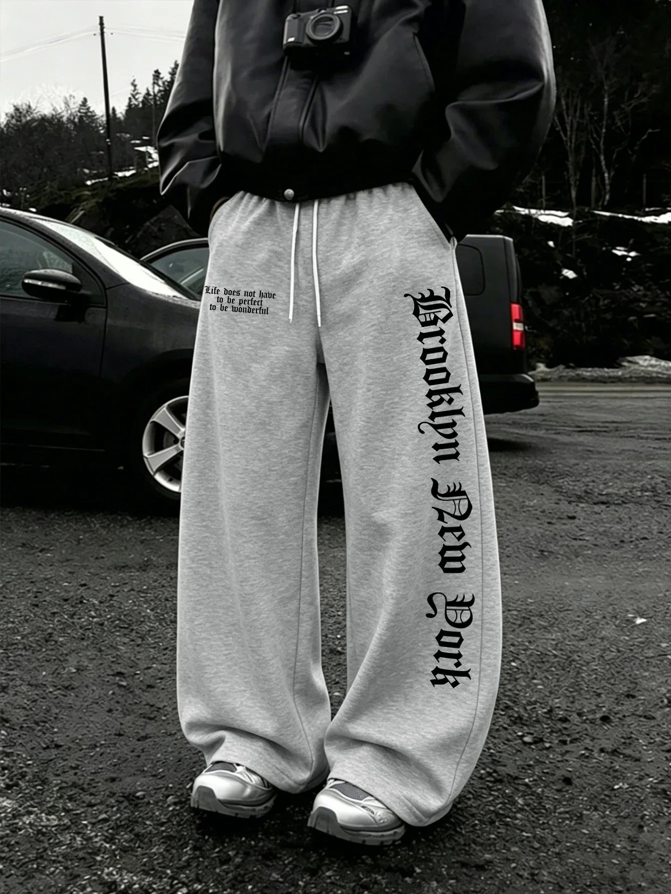 Fearless Spider Web Hand Print Gothic Wide Leg Sweatpants Men 100% Polyester Y2K Baggy Drawstring Streetwear Unisex Jogger Pants