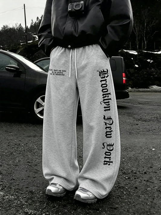 Fearless Spider Web Hand Print Gothic Wide Leg Sweatpants Men 100% Polyester Y2K Baggy Drawstring Streetwear Unisex Jogger Pants