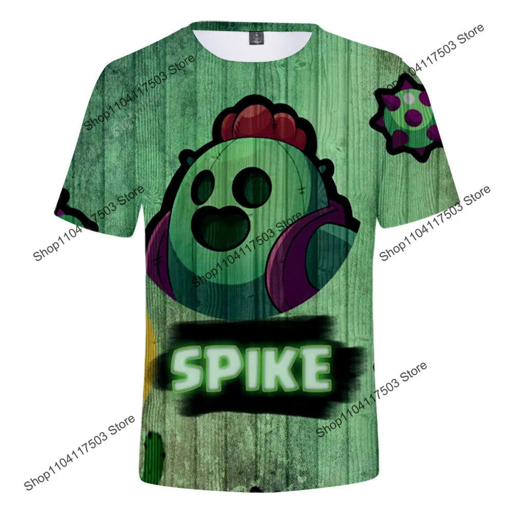 Brawler Leon Shooter Kids T-shirt Shooting Game Spike 3D Print Tshirt Boys Girls Cartoon Tops Teen Clothes